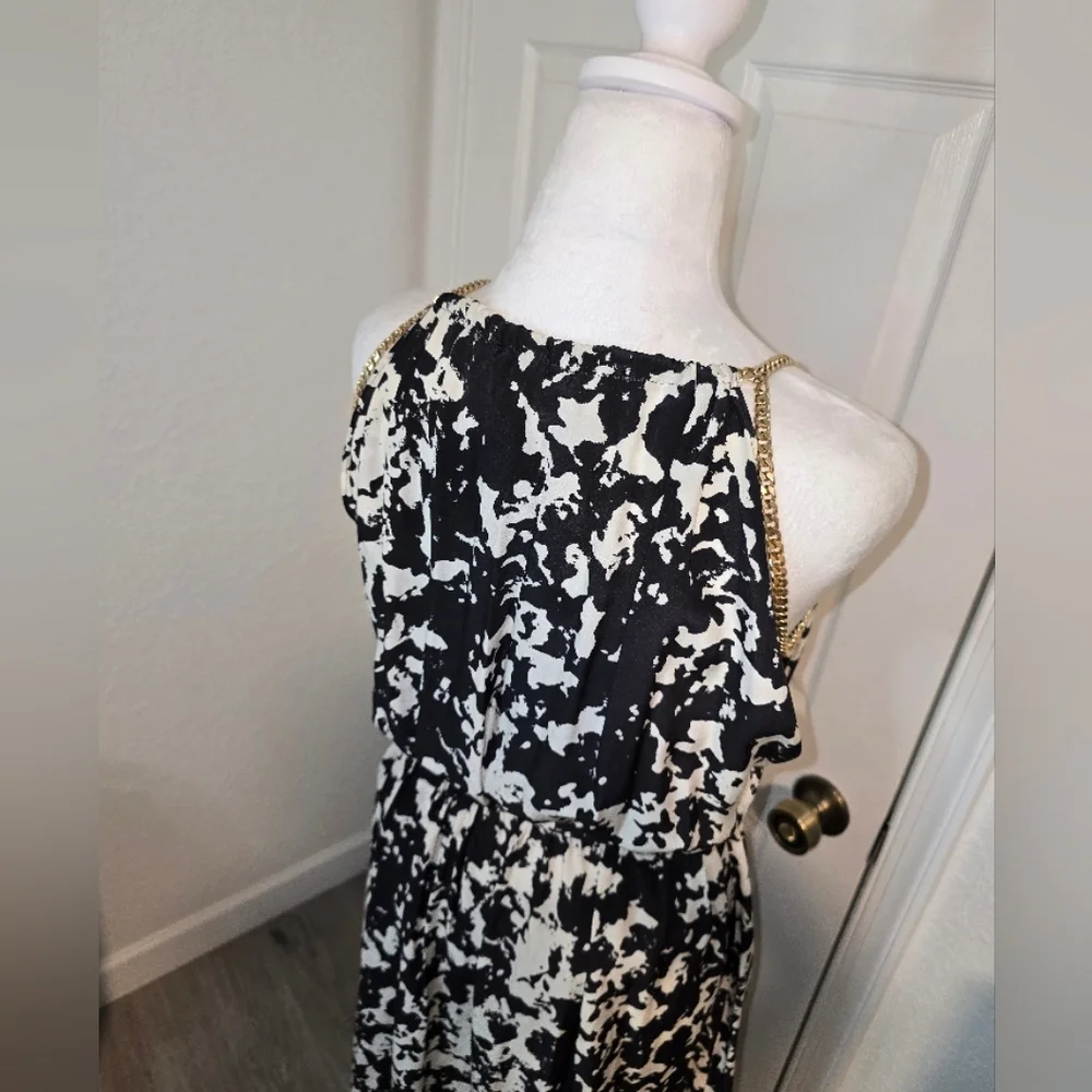 Balmain black and White Halter Maxi goddess style dress with golden chain on top - Picture 4 of 9